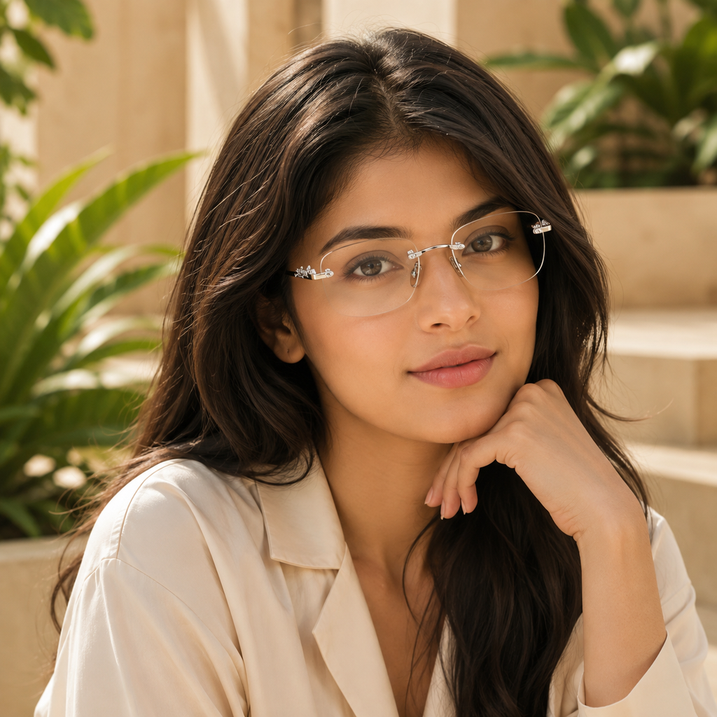 Crystal Edge™ – Premium Rimless Square UV400 Sunglasses | Silver Metal Frame &amp; Clear Lens | Luxury Unisex Eyewear