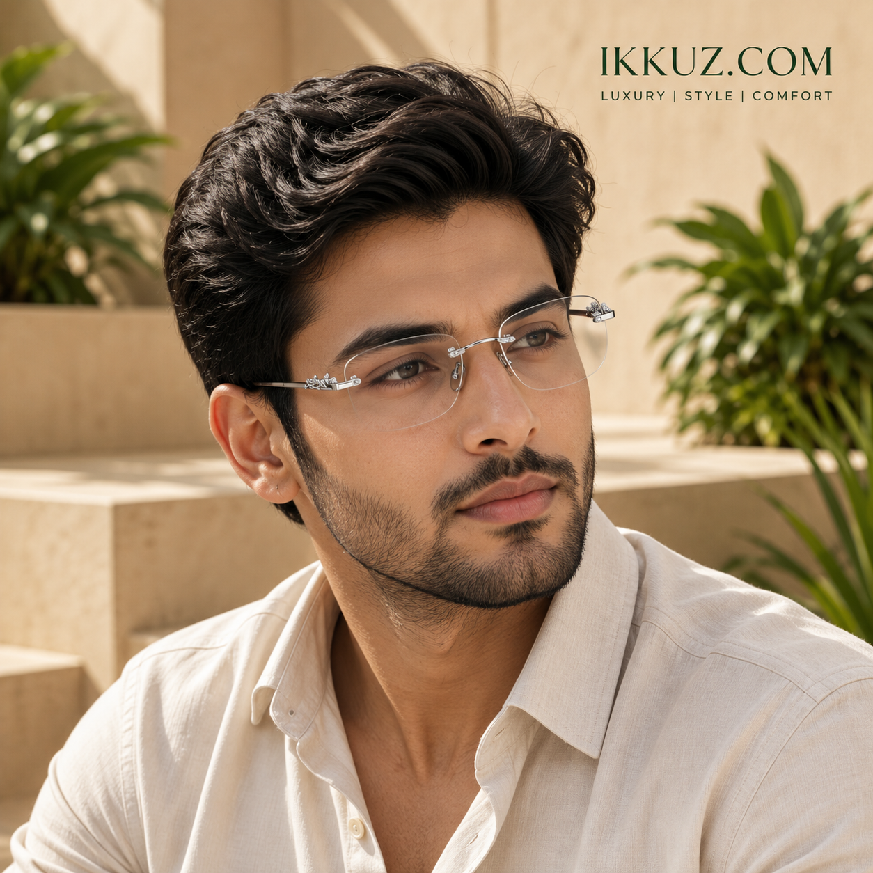 Crystal Edge™ – Premium Rimless Square UV400 Sunglasses | Silver Metal Frame &amp; Clear Lens | Luxury Unisex Eyewear