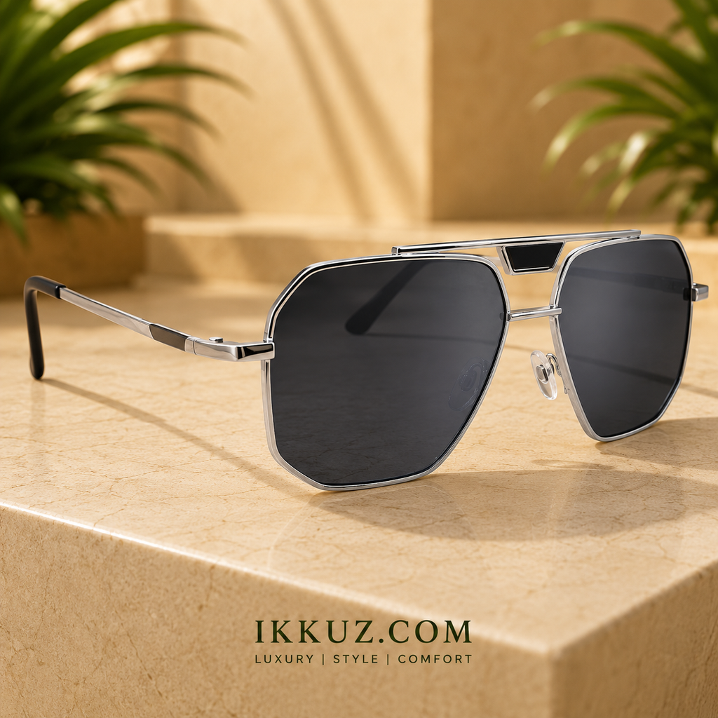 Titan Hexa™ – Premium Hexagonal UV400 Sunglasses | Silver Metal Frame | Luxury Unisex Fashion Eyewear