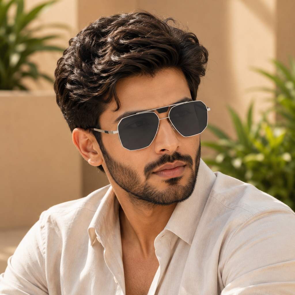 Titan Hexa™ – Premium Hexagonal UV400 Sunglasses | Silver Metal Frame | Luxury Unisex Fashion Eyewear