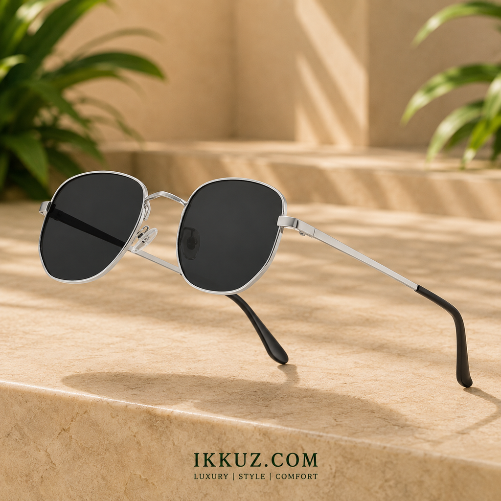 Urban Shadow™ – Premium Silver Metal Square UV400 Sunglasses | Black Lens | Luxury Unisex Streetwear Eyewear
