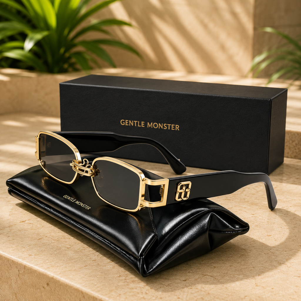 Noir Royale™ – Luxury Black &amp; Gold Rectangle UV400 Sunglasses | Premium Designer Fashion Eyewear for Women