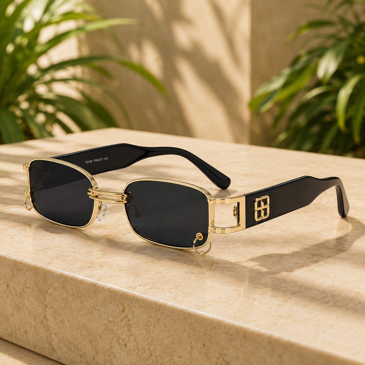 Noir Royale™ – Luxury Black &amp; Gold Rectangle UV400 Sunglasses | Premium Designer Fashion Eyewear for Women