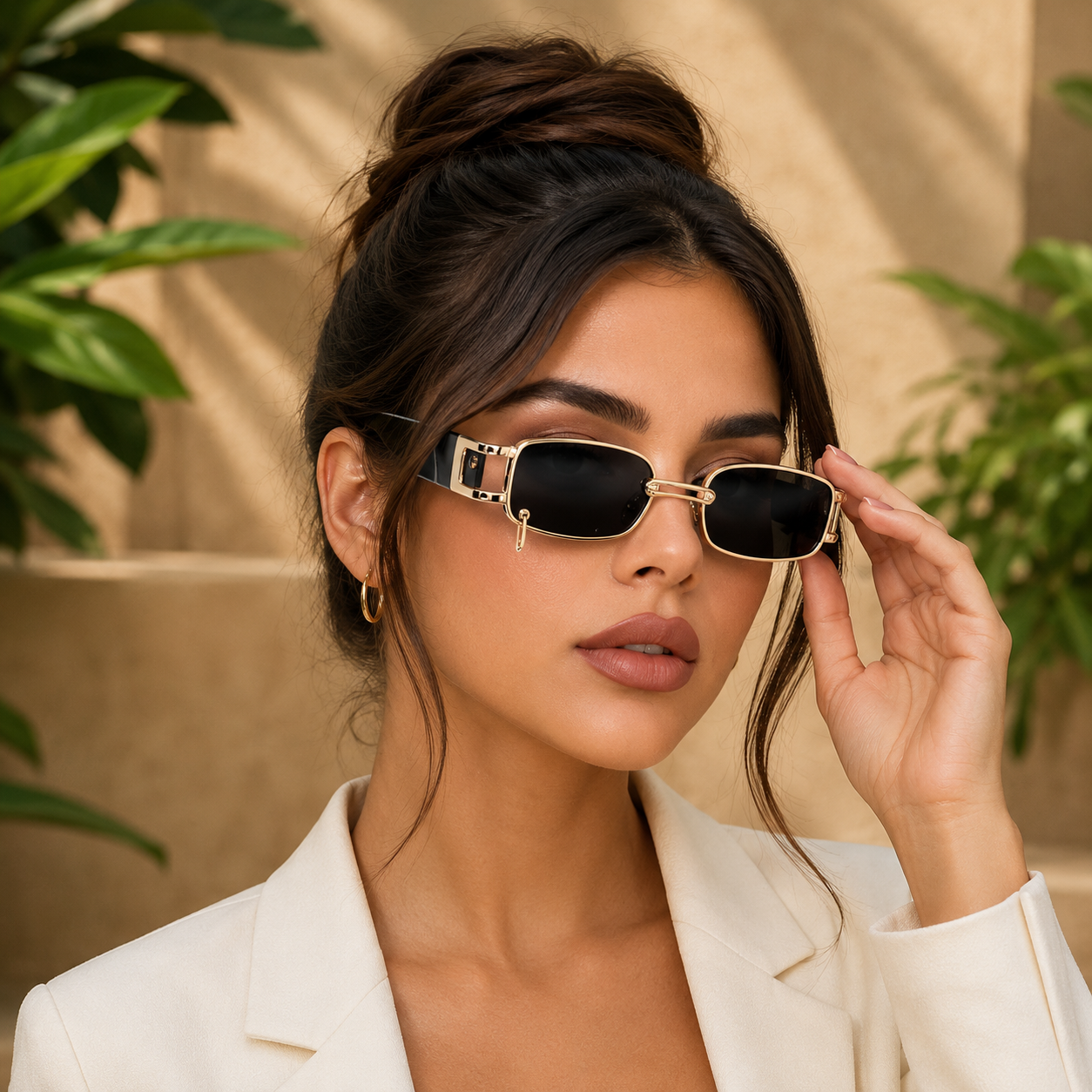 Noir Royale™ – Luxury Black &amp; Gold Rectangle UV400 Sunglasses | Premium Designer Fashion Eyewear for Women