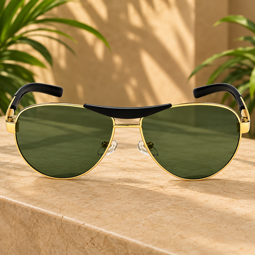 UV Protection Aviator Sunglasses (58) for Men &amp; Women | Green Lens | Gold Metal Frame