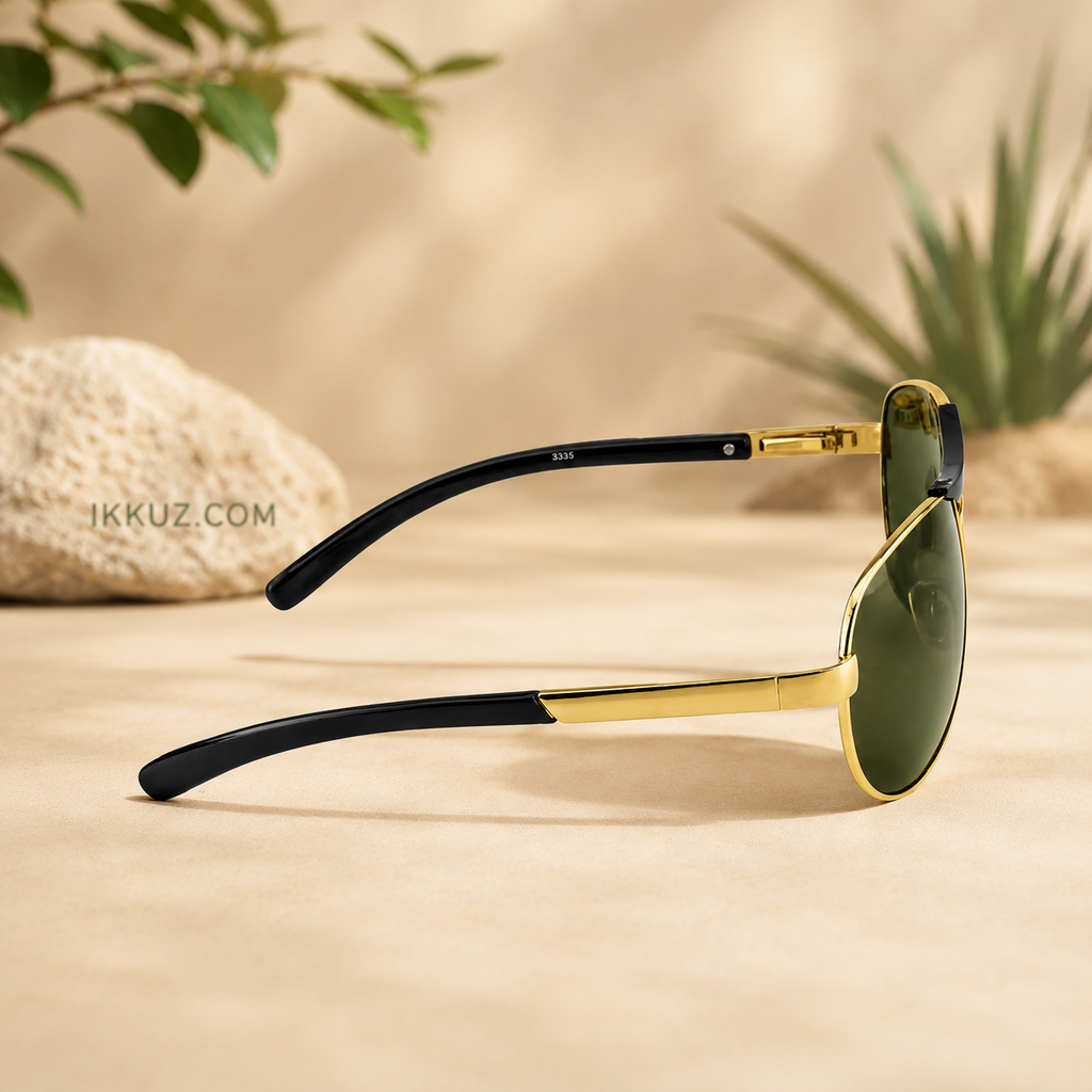 UV Protection Aviator Sunglasses (58) for Men &amp; Women | Green Lens | Gold Metal Frame