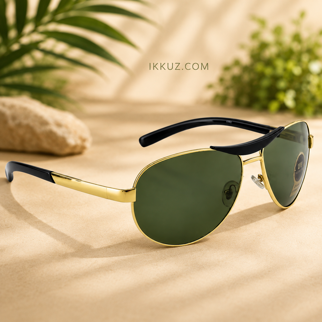 UV Protection Aviator Sunglasses (58) for Men &amp; Women | Green Lens | Gold Metal Frame