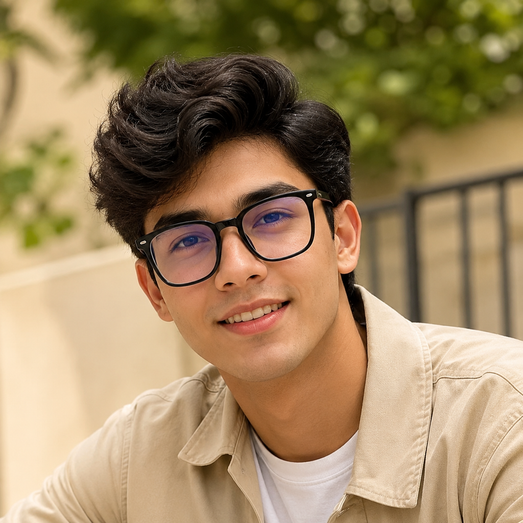 Stylish Square Blue Cut Computer Glasses for Men &amp; Women – Black Carbon Fiber Frame with Clear Lens