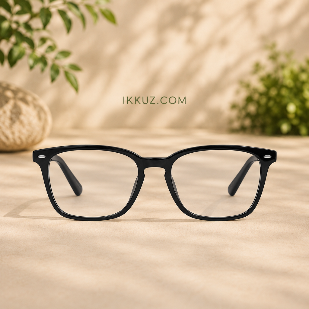 Stylish Square Blue Cut Computer Glasses for Men &amp; Women – Black Carbon Fiber Frame with Clear Lens
