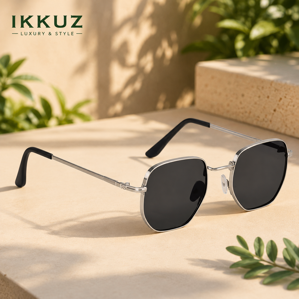 Premium Octagonal Polarized UV400 Sunglasses for Men &amp; Women | Retro Metal Frame Polygon Eyewear | Silver Frame | Stylish Outdoor Driving &amp; Riding Sunglasses