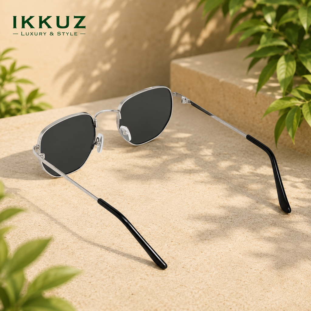 Premium Octagonal Polarized UV400 Sunglasses for Men &amp; Women | Retro Metal Frame Polygon Eyewear | Silver Frame | Stylish Outdoor Driving &amp; Riding Sunglasses