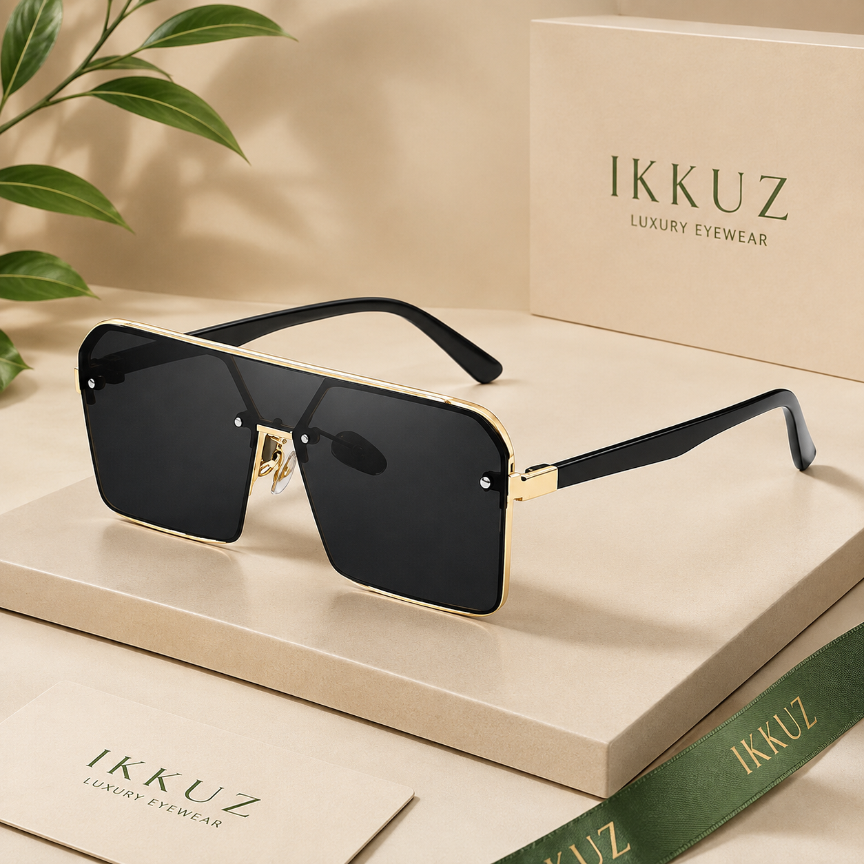 LuxeVision Oversized Golden Black UV400 Sunglasses for Men | Premium Luxury Eyewear