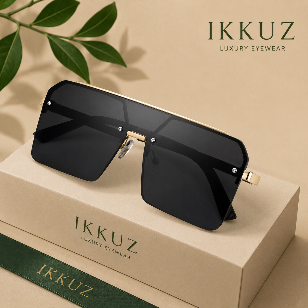 LuxeVision Oversized Golden Black UV400 Sunglasses for Men | Premium Luxury Eyewear