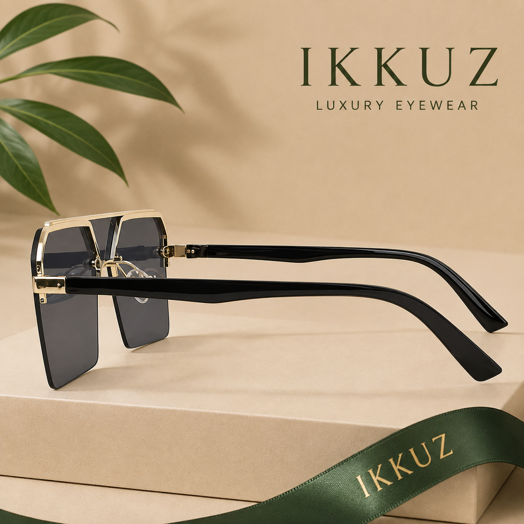 LuxeVision Oversized Golden Black UV400 Sunglasses for Men | Premium Luxury Eyewear