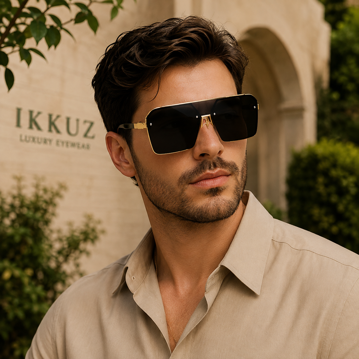 LuxeVision Oversized Golden Black UV400 Sunglasses for Men | Premium Luxury Eyewear