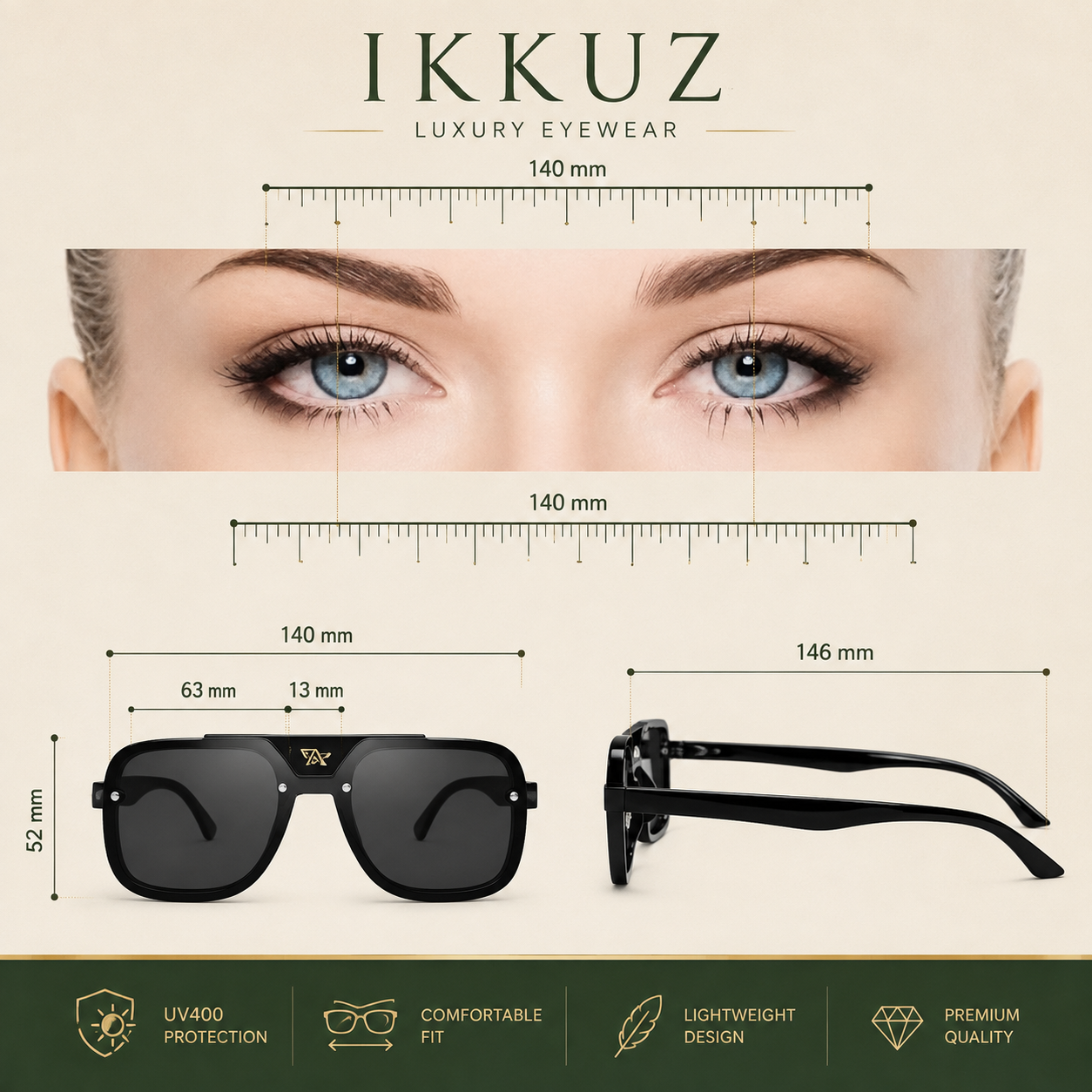 Prestige Square Shield Sunglasses | Premium Black UV400 Eyewear for Men &amp; Women | Luxury Designer Shades