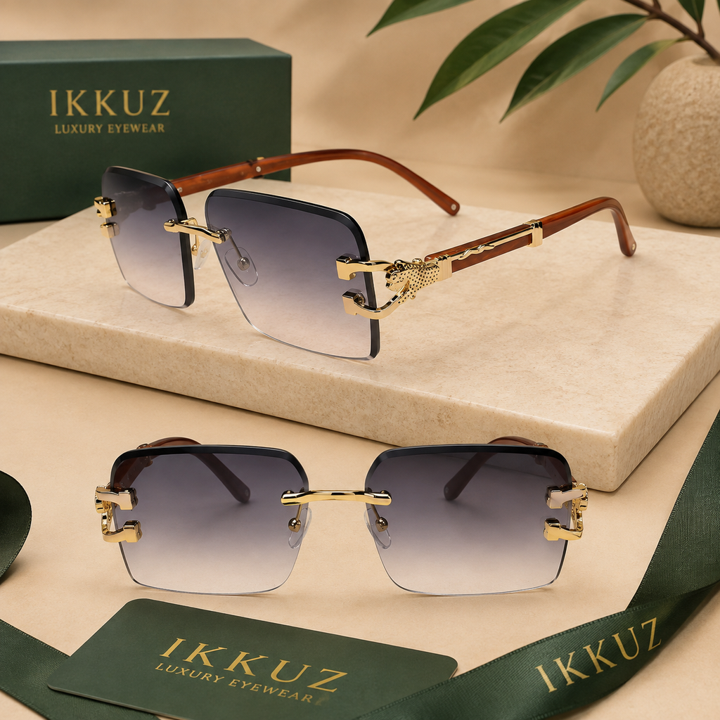 Royal Rimless Gradient Sunglasses | Premium Wooden Temple UV400 Luxury Eyewear for Men &amp; Women