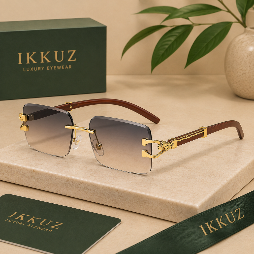 Royal Rimless Gradient Sunglasses | Premium Wooden Temple UV400 Luxury Eyewear for Men &amp; Women