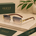 Royal Rimless Gradient Sunglasses | Premium Wooden Temple UV400 Luxury Eyewear for Men &amp; Women