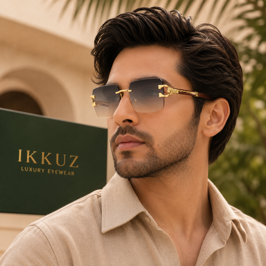 Royal Rimless Gradient Sunglasses | Premium Wooden Temple UV400 Luxury Eyewear for Men &amp; Women