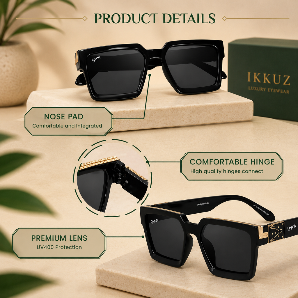 Urban Retro Square UV400 Sunglasses | Premium Black Designer Eyewear for Men &amp; Women