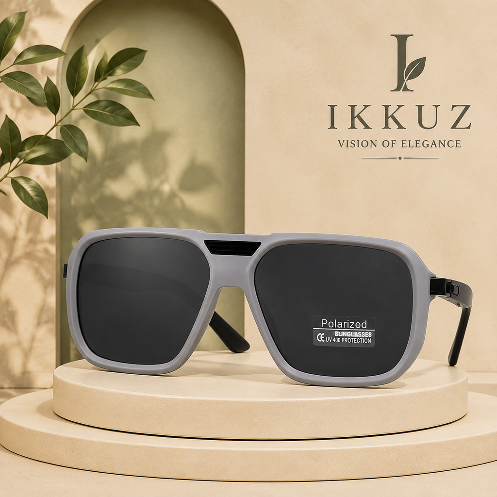 Premium Retro Square Sunglasses for Men | Luxury Flat Top UV400 Driving &amp; Fashion Eyewear | Grey Frame