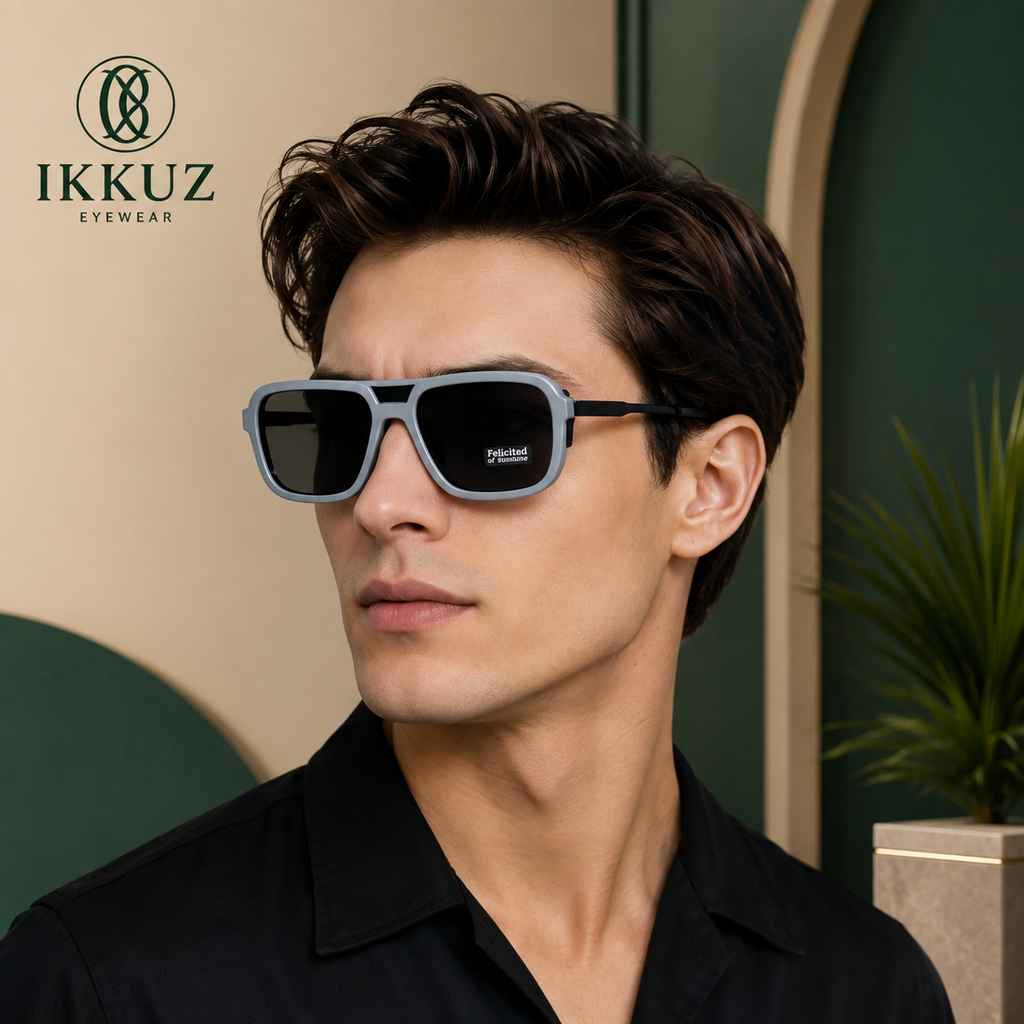 Premium Retro Square Sunglasses for Men | Luxury Flat Top UV400 Driving &amp; Fashion Eyewear | Grey Frame