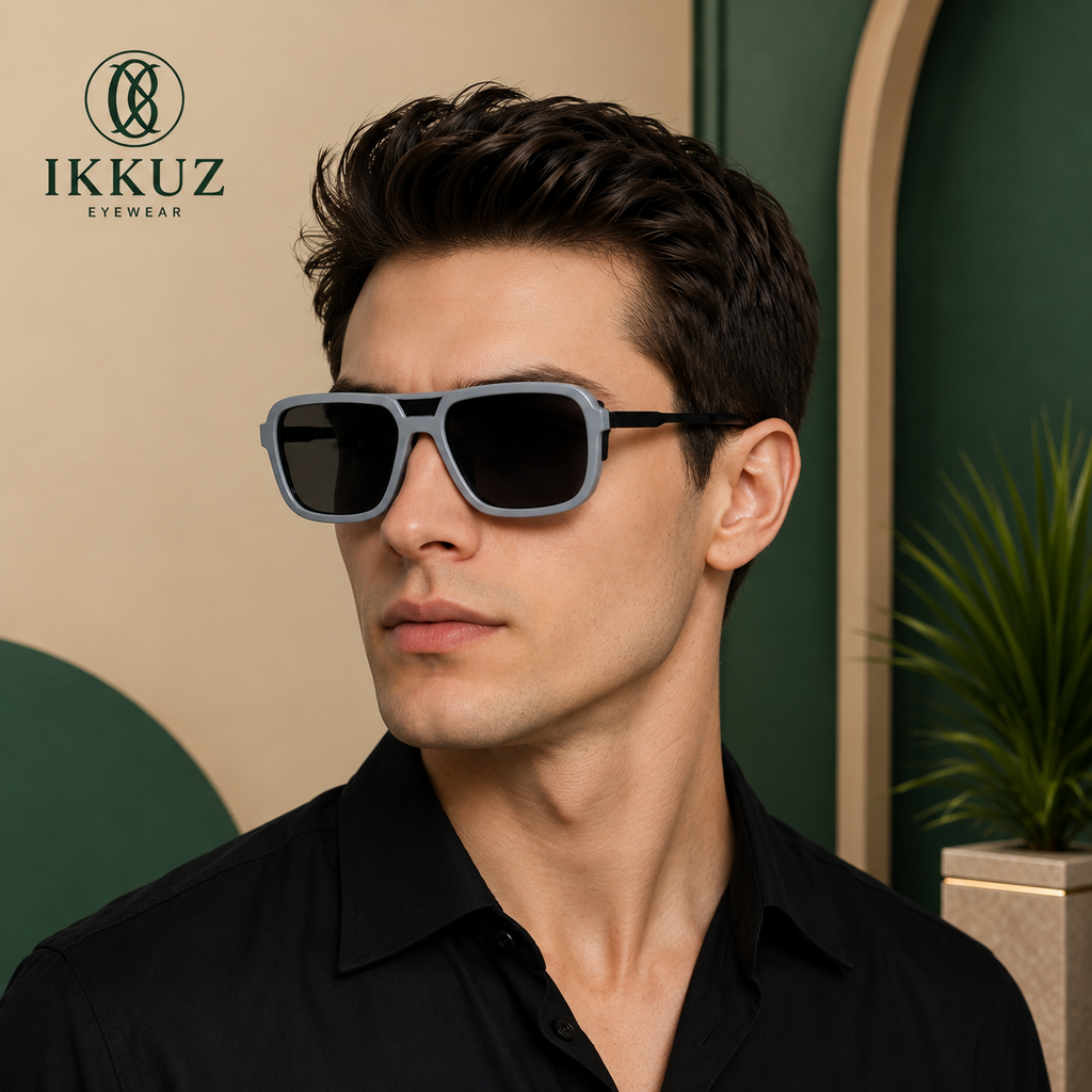 Premium Retro Square Sunglasses for Men | Luxury Flat Top UV400 Driving &amp; Fashion Eyewear | Grey Frame