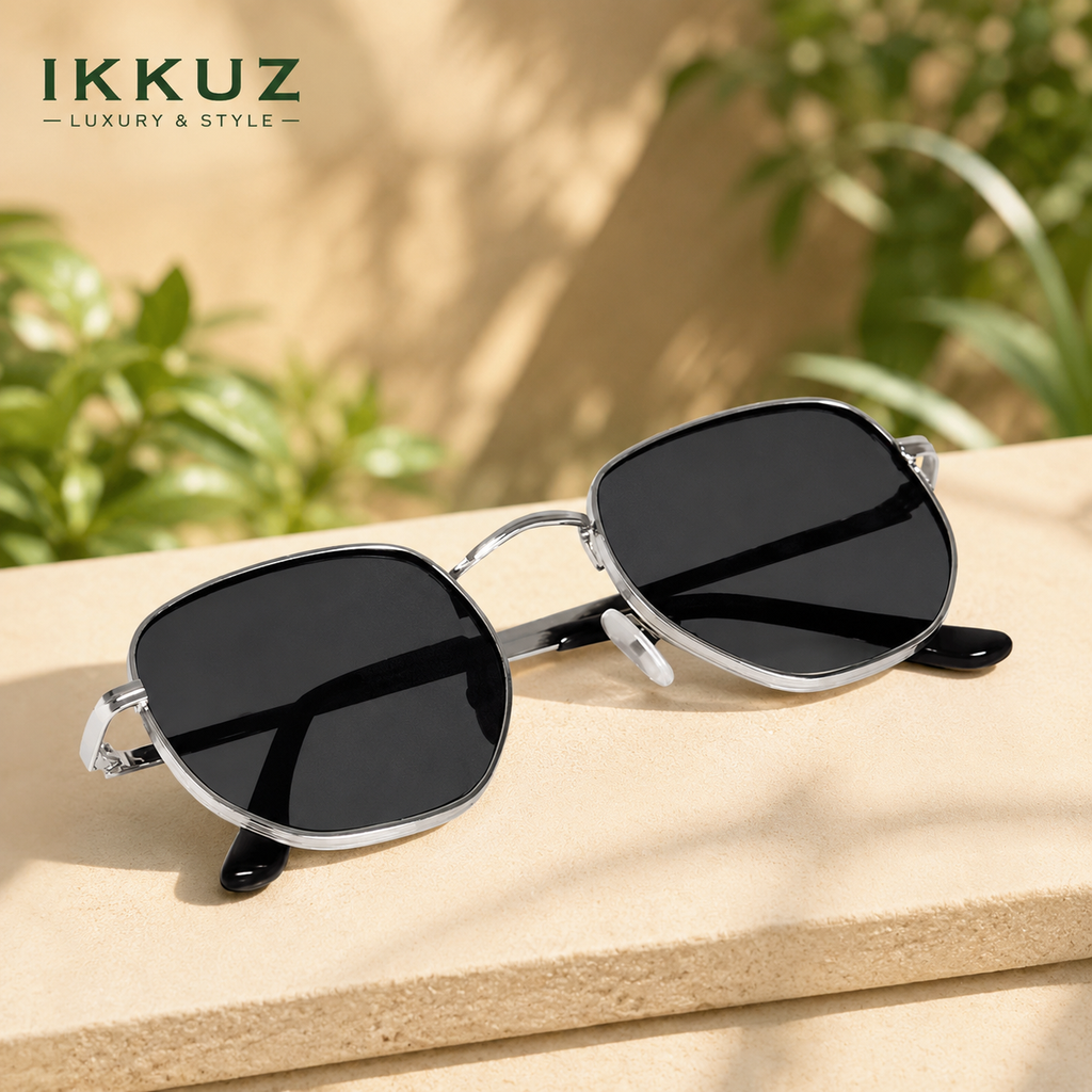 Premium Octagonal Polarized UV400 Sunglasses for Men &amp; Women | Retro Metal Frame Polygon Eyewear | Silver Frame | Stylish Outdoor Driving &amp; Riding Sunglasses
