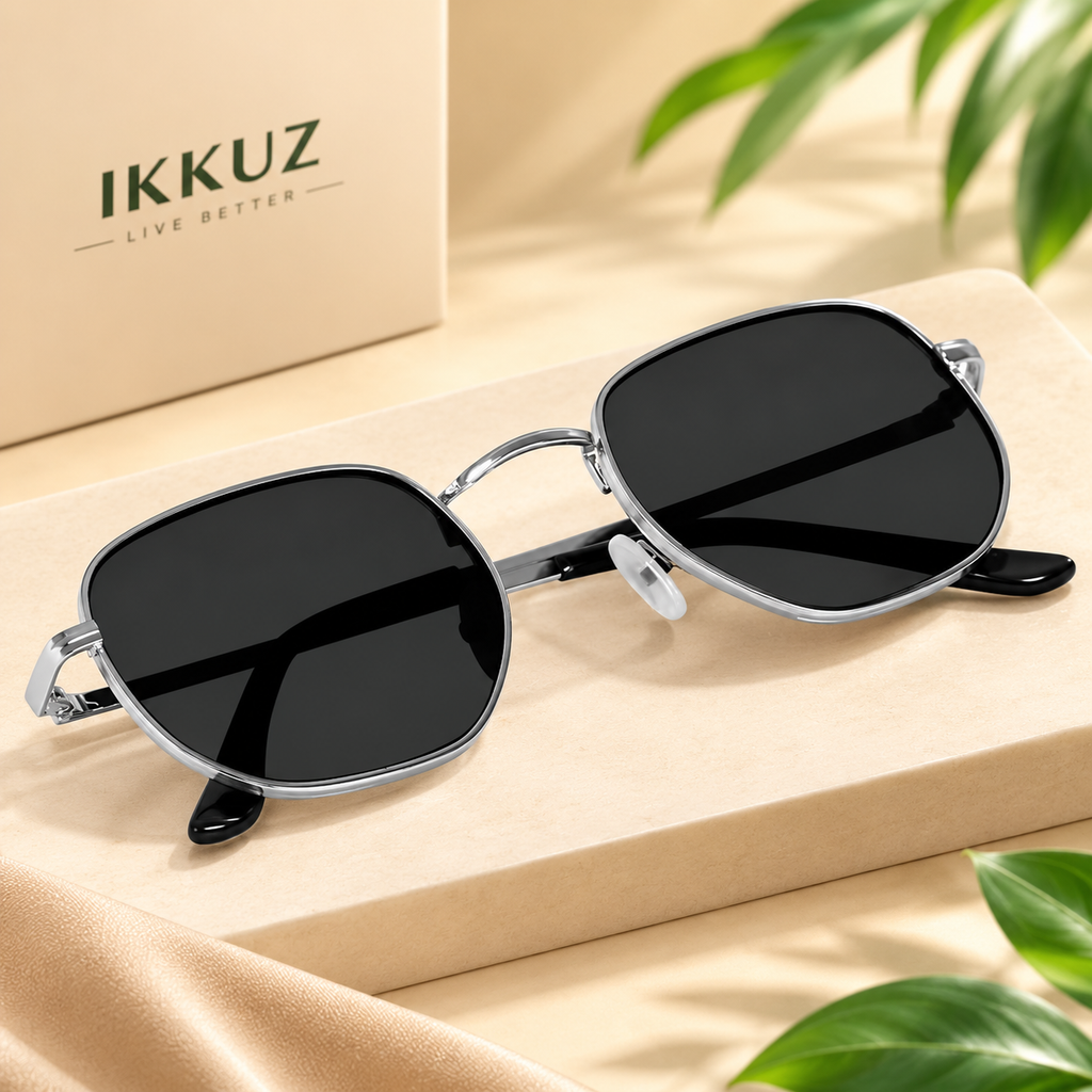 Premium Octagonal Polarized UV400 Sunglasses for Men &amp; Women | Retro Metal Frame Polygon Eyewear | Silver Frame | Stylish Outdoor Driving &amp; Riding Sunglasses
