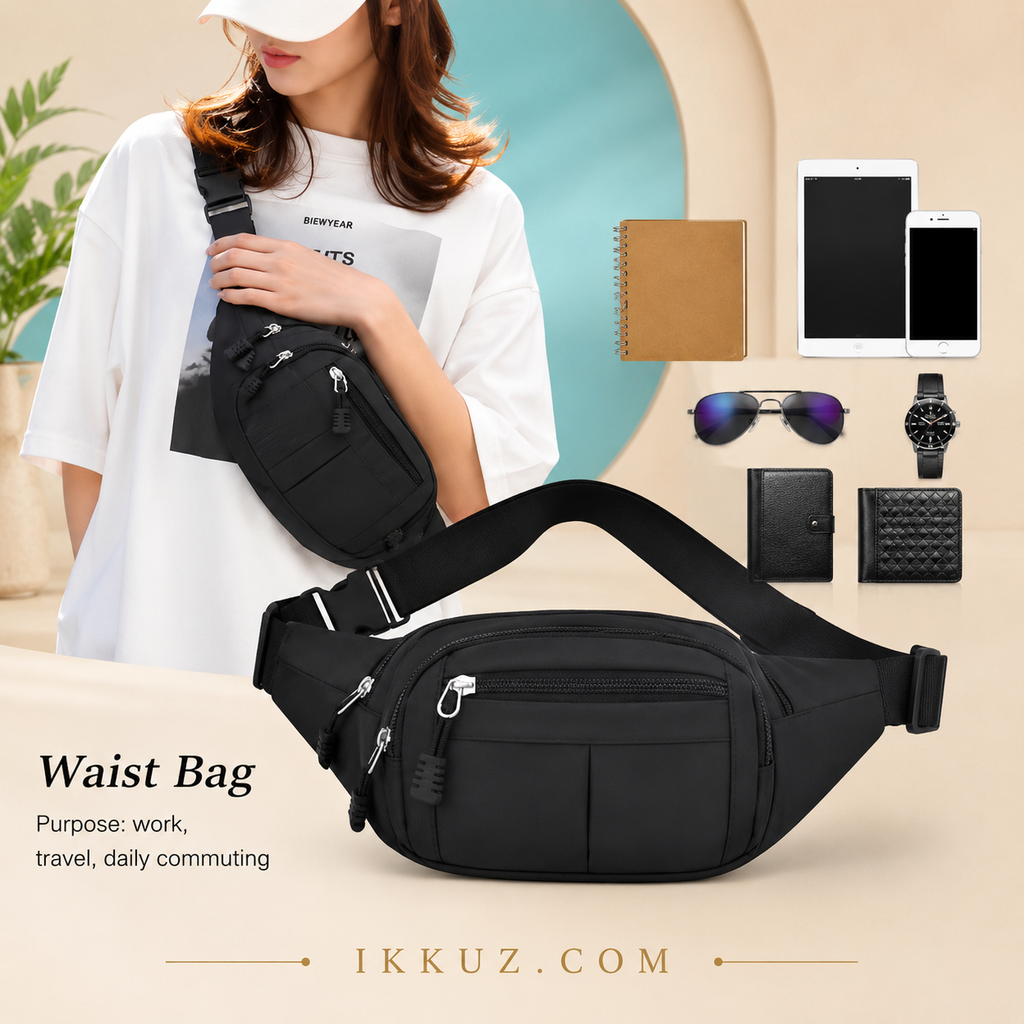 UrbanFlex Multipurpose Waist Bag | Unisex Crossbody Sling Bag | Stylish Travel, Sports &amp; Daily Essentials Belt Bag for Men &amp; Women
