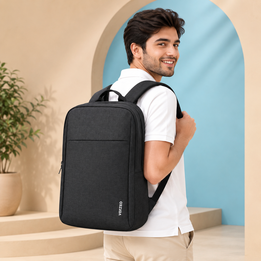 Verzeo 25L Premium PU Laptop Backpack | Water-Resistant Business, College &amp; Travel Backpack | Stylish Multipurpose Bag for Men &amp; Women