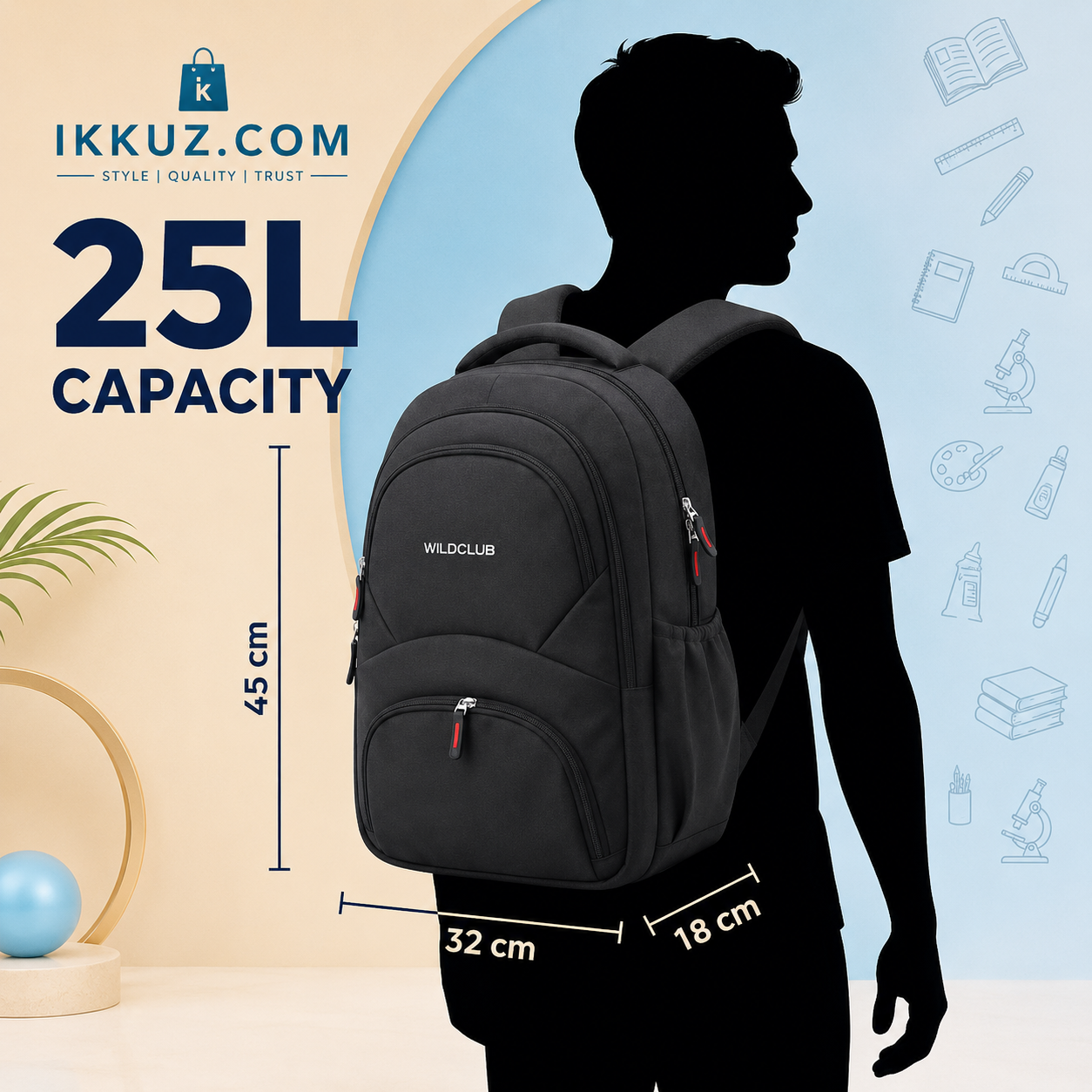 Wildclub UrbanPro 25L Premium Laptop Backpack | Water-Resistant Business, College &amp; Travel Backpack | USB Charging Port | 15.6" Laptop Bag for Men &amp; Women | Black