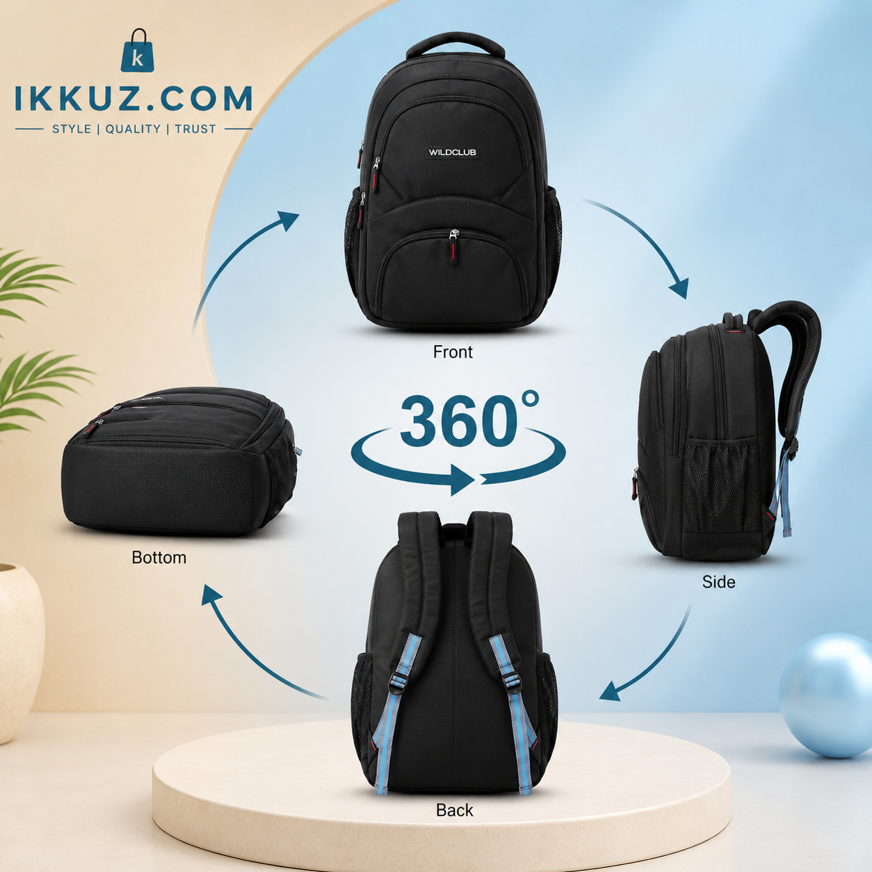 Wildclub UrbanPro 25L Premium Laptop Backpack | Water-Resistant Business, College &amp; Travel Backpack | USB Charging Port | 15.6" Laptop Bag for Men &amp; Women | Black
