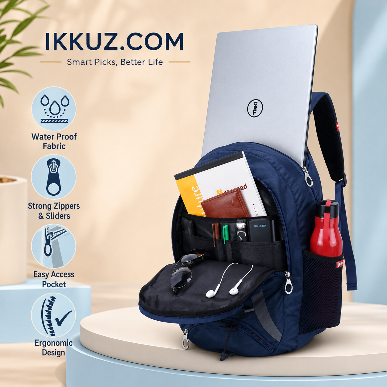UrbanFlex Pro 15" Laptop Backpack – Water-Resistant 3-Compartment Travel Bag