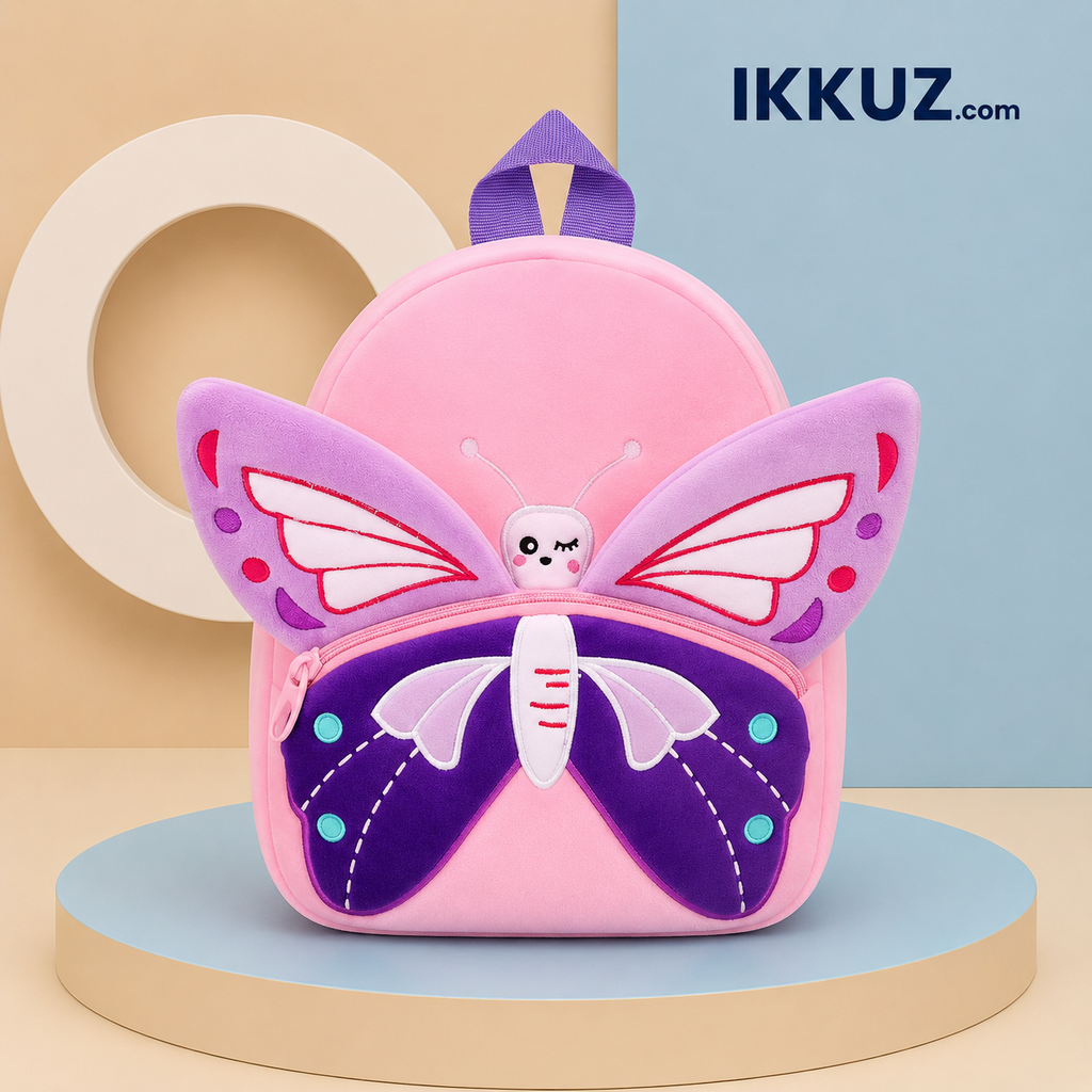 Butterfly Plush Kids Backpack – Premium Preschool School Bag (Pink &amp; Purple)