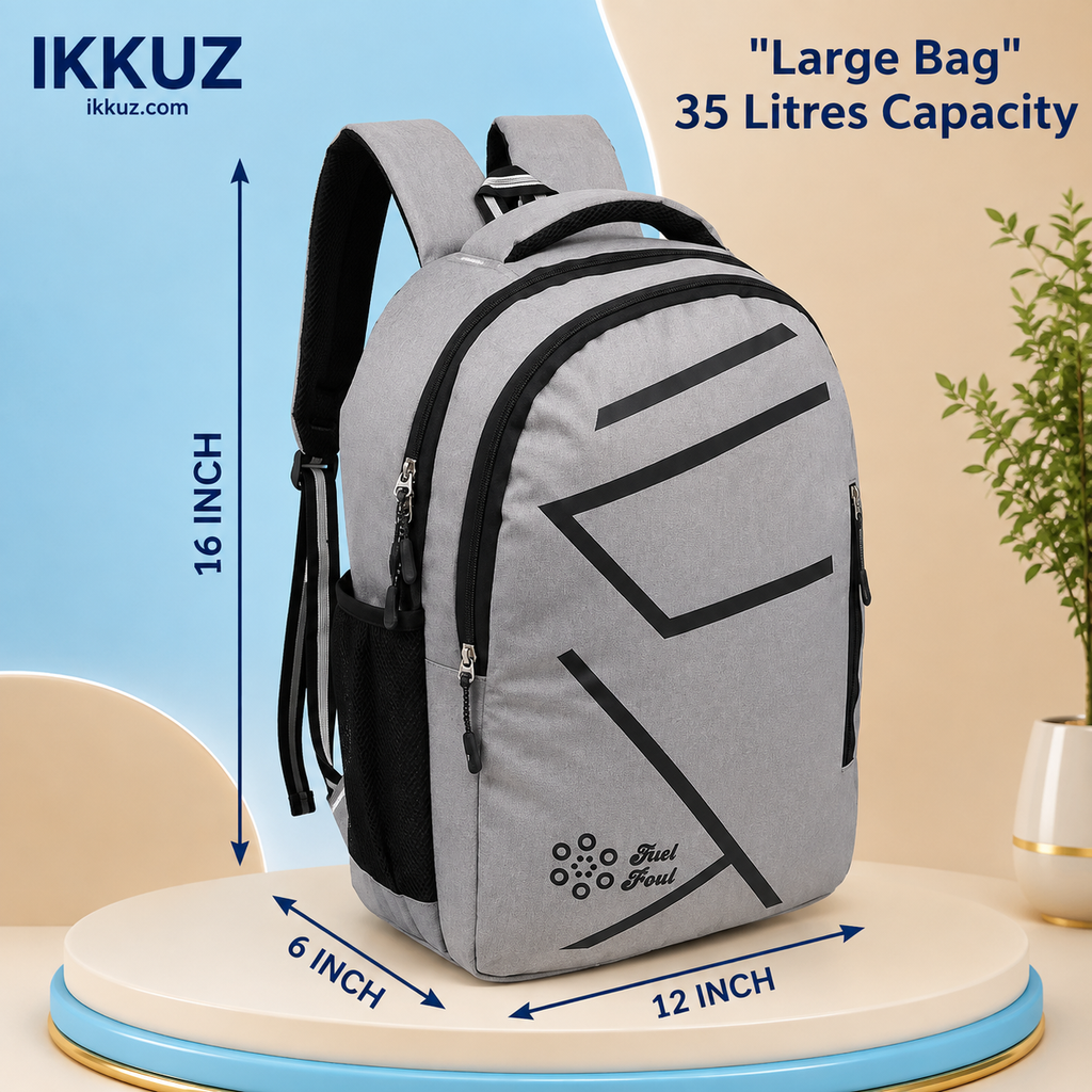 AeroMax 35L Water-Resistant Laptop Backpack | Premium Casual Travel, Office, College &amp; School Backpack for Men &amp; Women – Grey