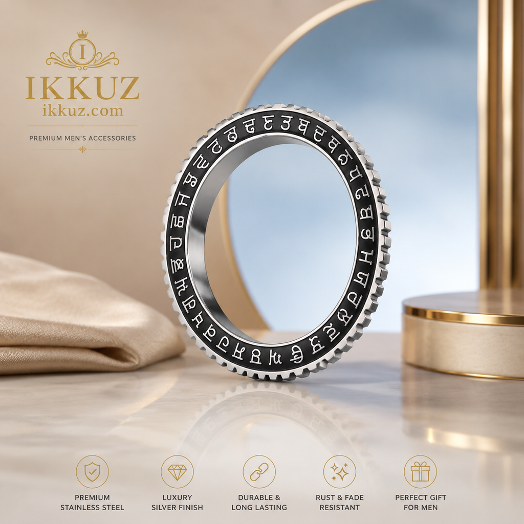 ShadowScript™ Engraved Steel Kada for Men | Dual-Tone Heritage Bracelet