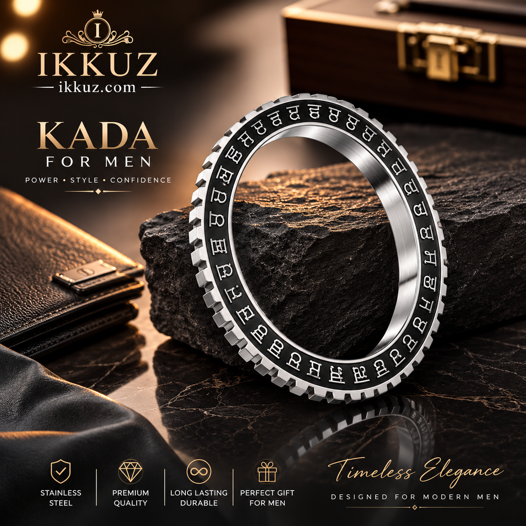 ShadowScript™ Engraved Steel Kada for Men | Dual-Tone Heritage Bracelet