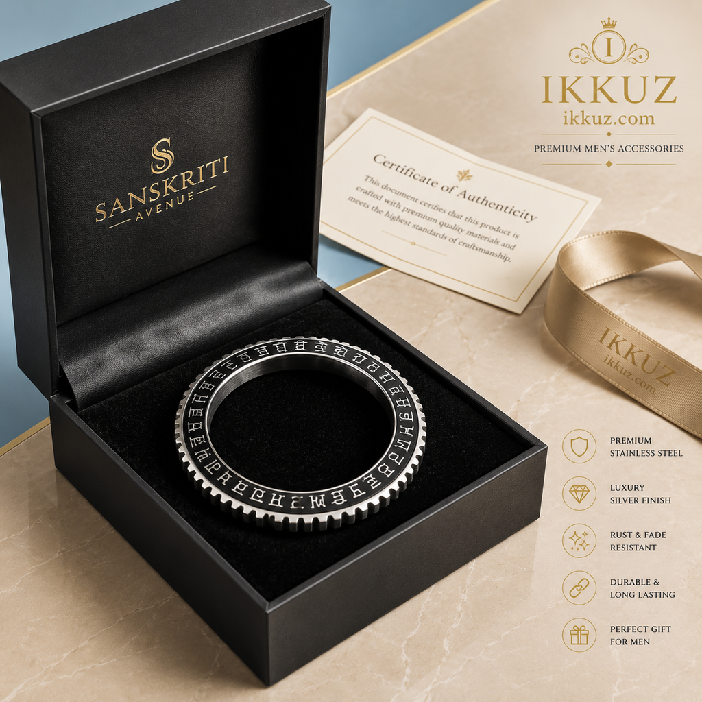 ShadowScript™ Engraved Steel Kada for Men | Dual-Tone Heritage Bracelet