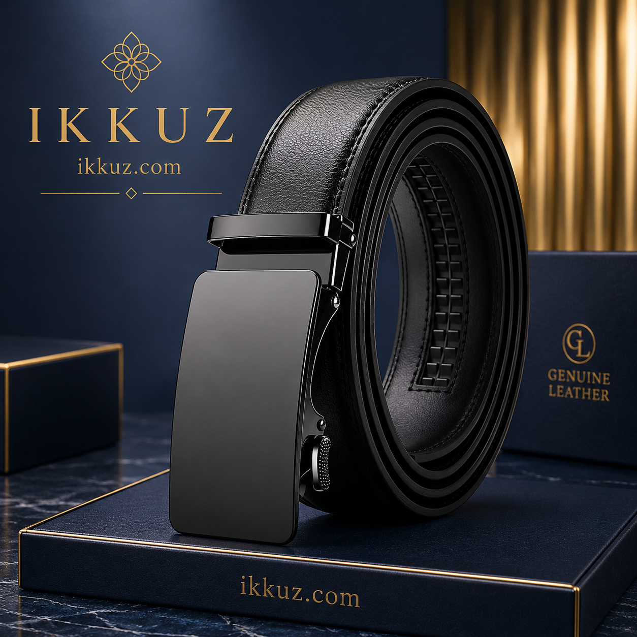 Auto Lock PU Leather Belt for Men – Classic Black Casual &amp; Formal Waist Belt