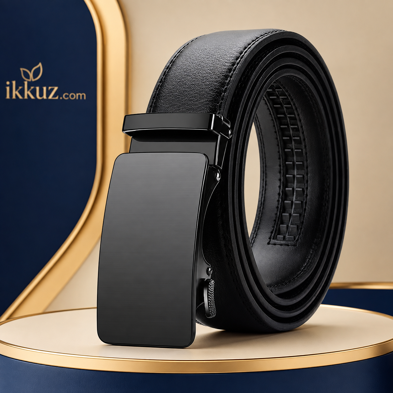 Auto Lock PU Leather Belt for Men – Classic Black Casual &amp; Formal Waist Belt