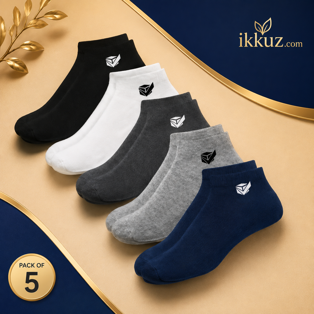 Cotton Blend Ankle Length Socks for Men &amp; Women | Multicolor Sports &amp; Casual Socks | Pack of 5 Pairs