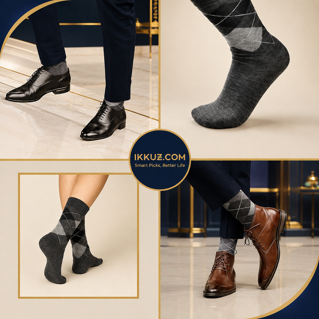 Classic Argyle Cotton Crew Socks – Premium Mid-Calf Men's Socks (Pack of 3 Pairs)