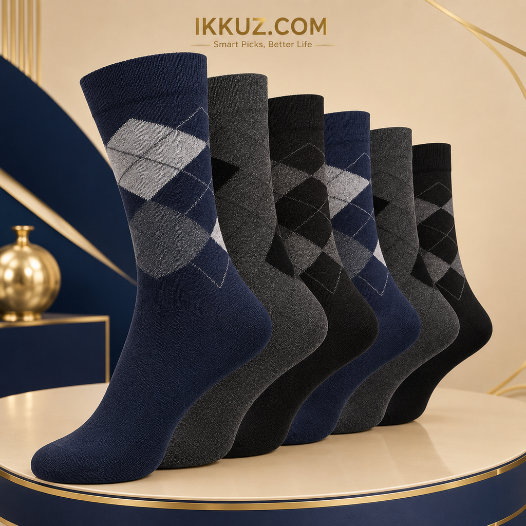 Classic Argyle Cotton Crew Socks – Premium Mid-Calf Men's Socks (Pack of 3 Pairs)