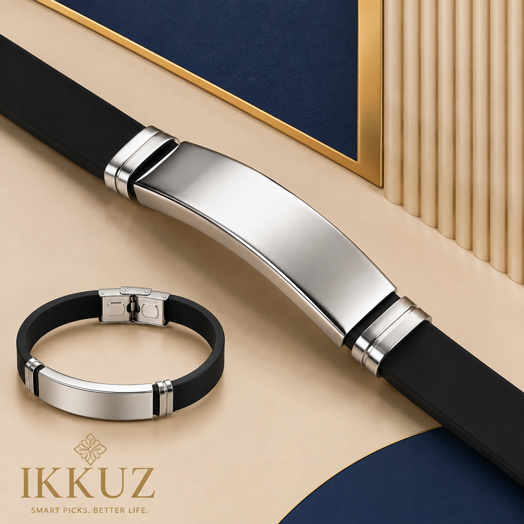 Black Stainless Steel Leather Bracelet for Men | Minimal Stylish Wrist Band | Casual Fashion Bracelet | Perfect Gift for Men &amp; Boys