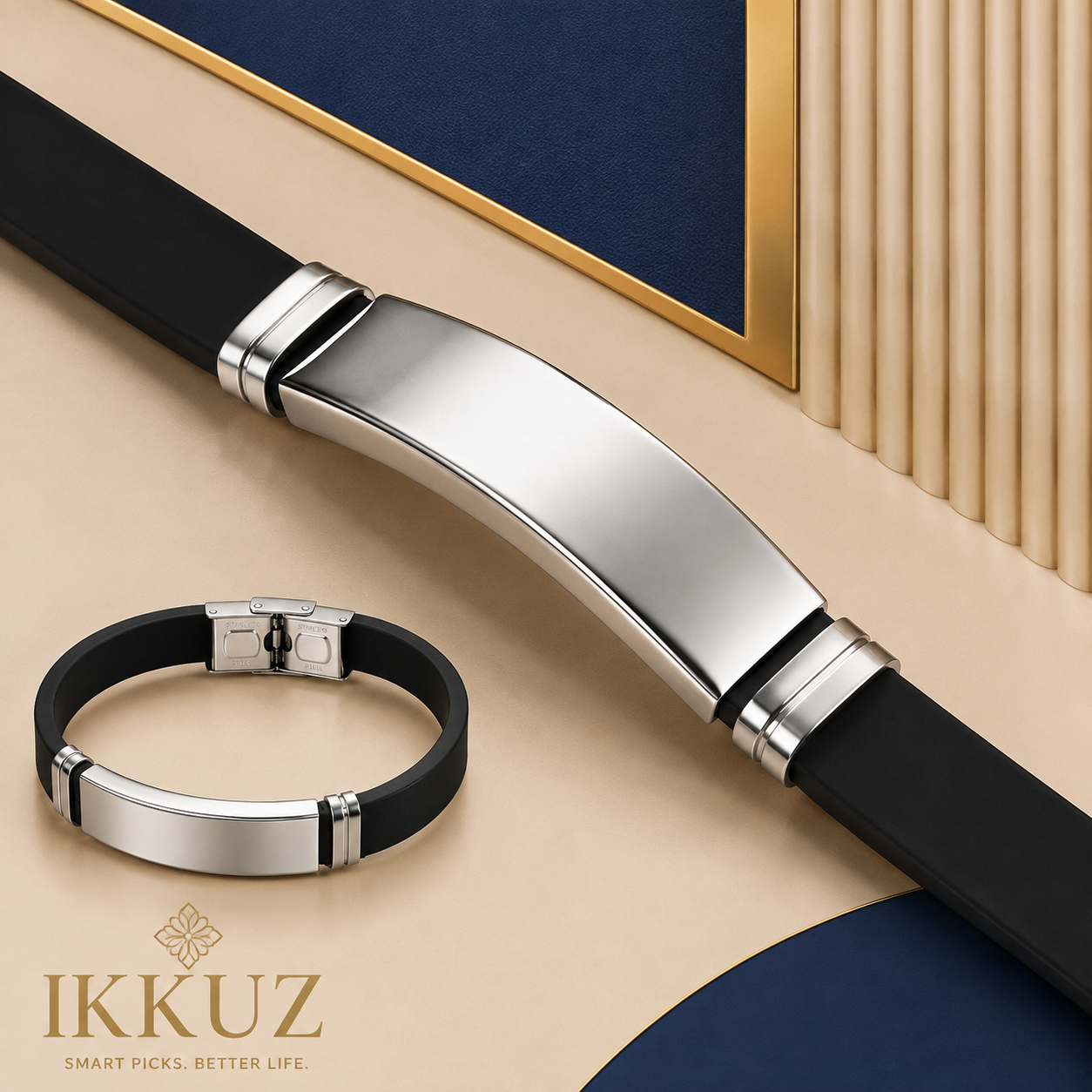 Black Stainless Steel Leather Bracelet for Men | Minimal Stylish Wrist Band | Casual Fashion Bracelet | Perfect Gift for Men &amp; Boys