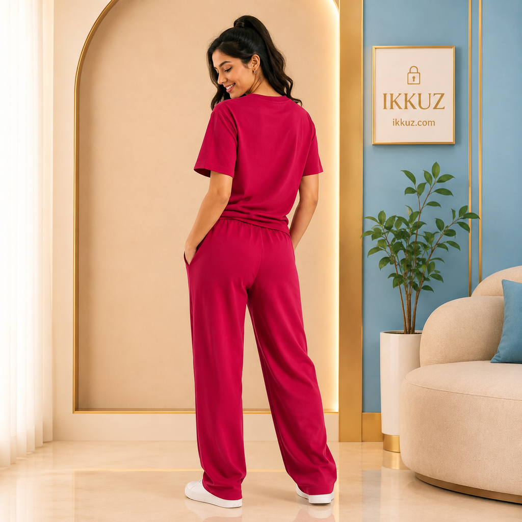 Women's Premium California Cotton Blend Co-Ord Set | Casual Graphic T-Shirt &amp; Relaxed Fit Wide-Leg Pants | Soft Lounge &amp; Sportswear