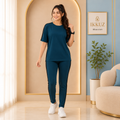 Women's Premium Cotton Blend Sports Track Suit | Color Block Gym, Yoga, Running &amp; Casual Wear – Blue