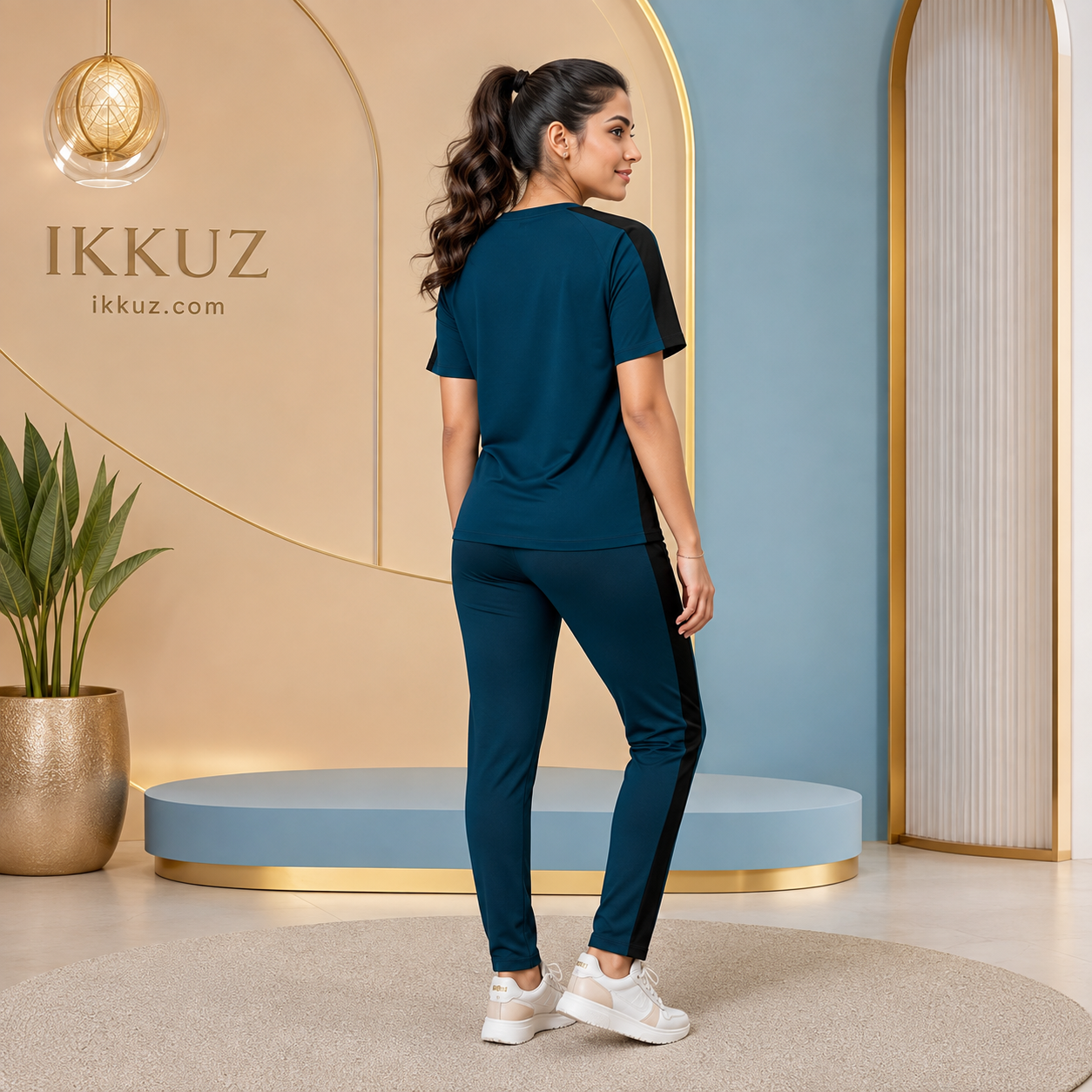 Women's Premium Cotton Blend Sports Track Suit | Color Block Gym, Yoga, Running &amp; Casual Wear – Blue